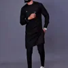 Men's luxury fashion casual black print two-piece set 1