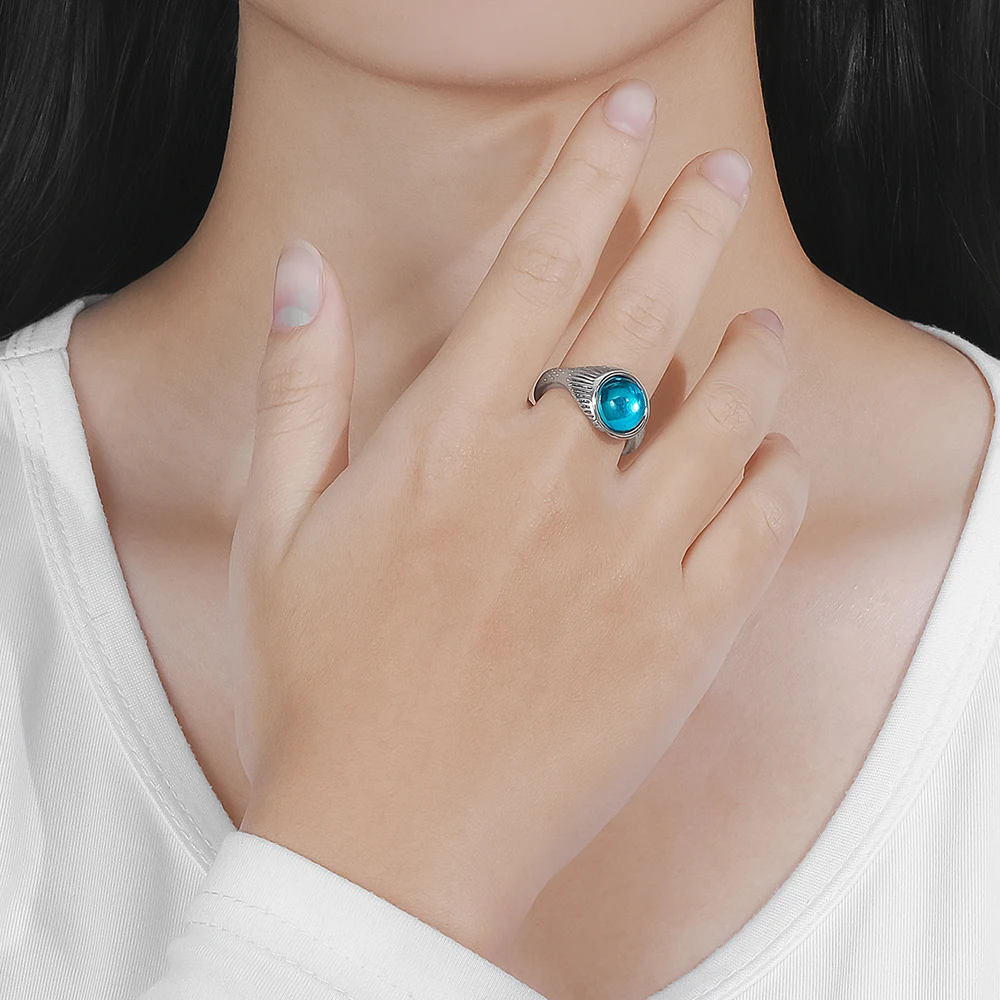 Blue Stone H2O Mermaid Ring Classic Retro TV Luxury Inlaid Crystal Jewelry Accessory Woman Girls Fan Daily Matching Jewelry Gift