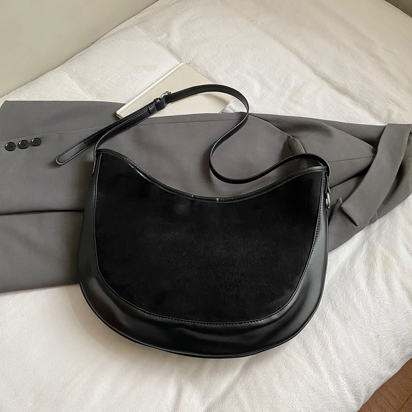 Crescent Bag Slouchy Tote Purses Solid Color PU Leather Slouchy Shoulder Bag for Women Work Shopping and Everyday Use