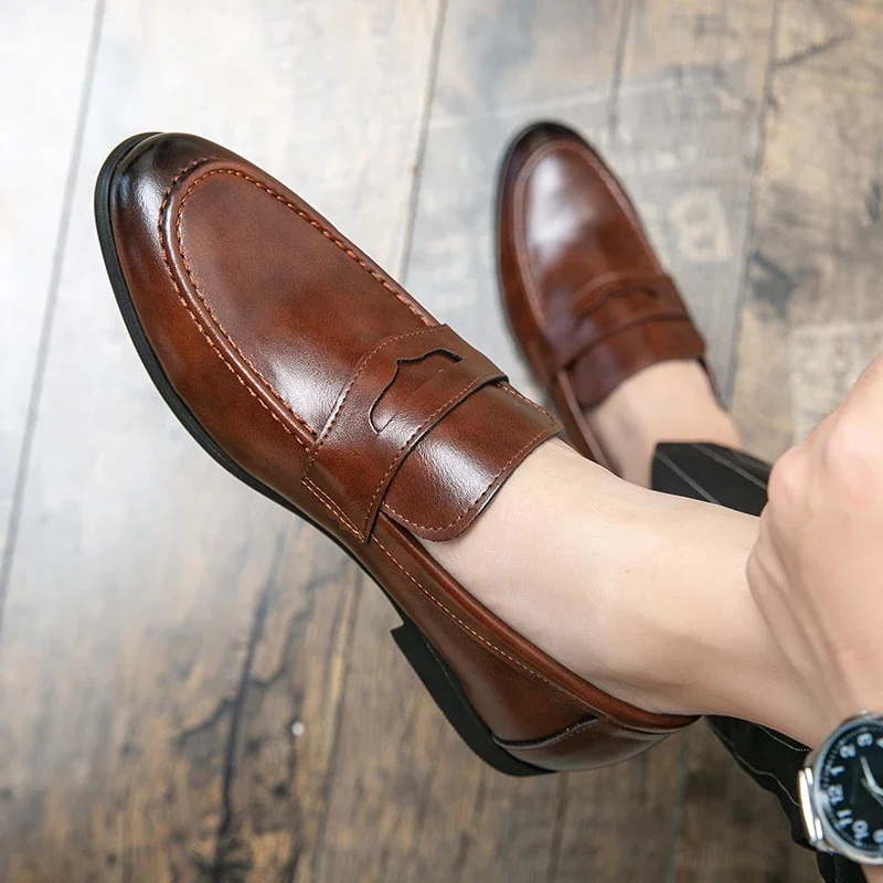 Spring & Autumn Men's Business Shoes Dress Shoes Loafers Casual Leather Fashion Trend Luxury Men's English Galoshes 38-48