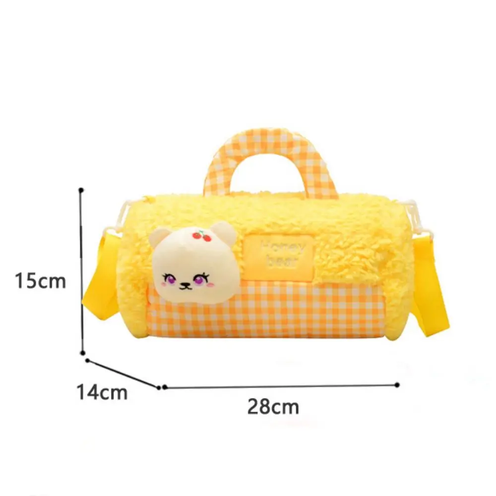 Animals Cylindrical Plush Backpack Phone Bag Large Capacity Doll Shoulder Bag 15cm Plush Doll Cartoon Plush Schoolbag Outdoor