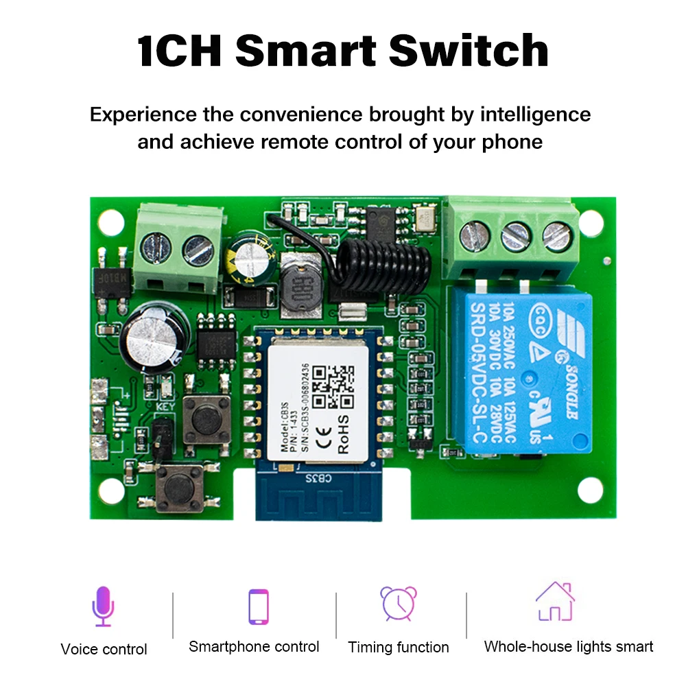 Smart WiFi Garage Door Access Switch with RF Remote and Pulse Relay Module