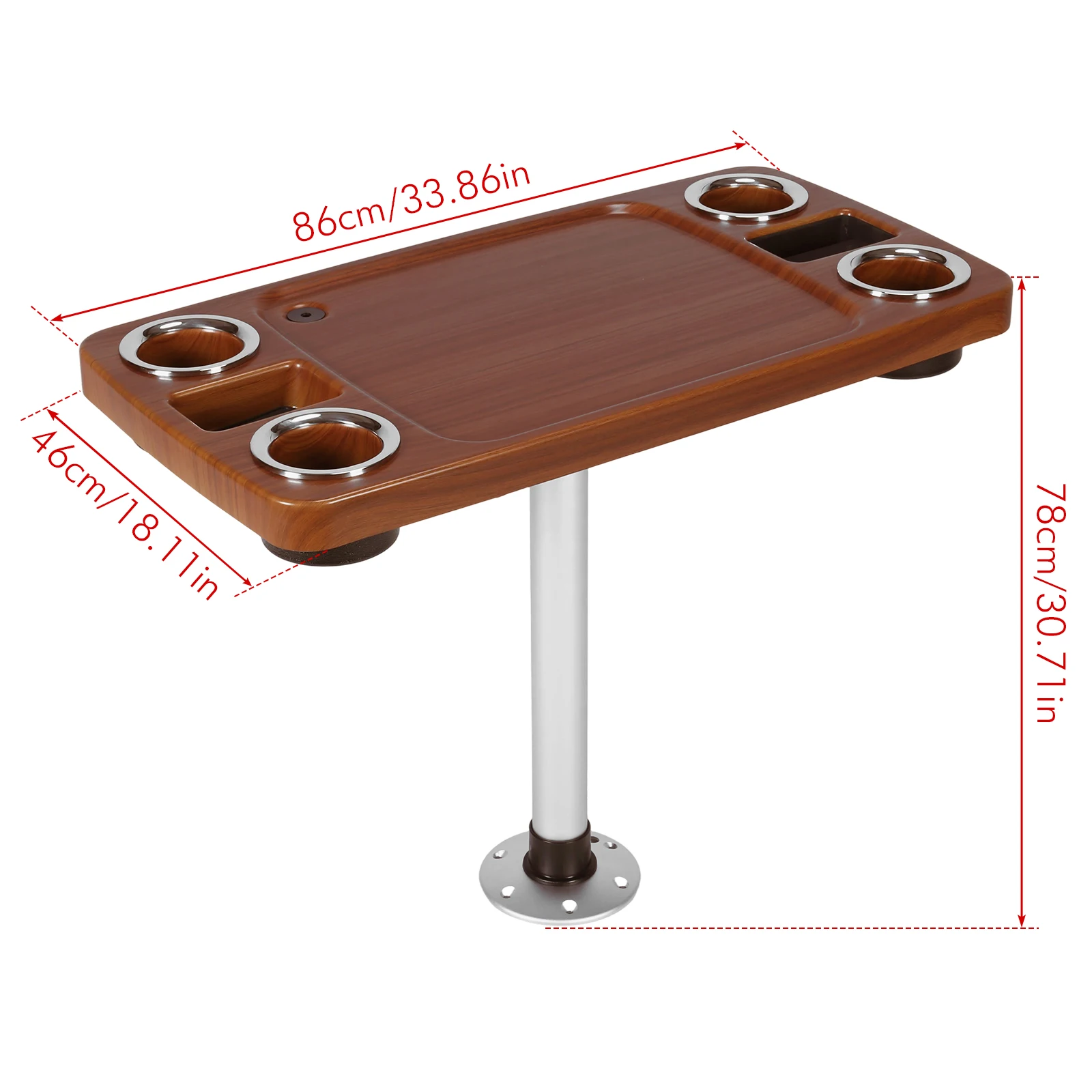 Marine Teak Lacquered Dining Table 4 Drink Holders 2 Phone Stands 34X18 Inch Boat Table Pedestal Set Plastic Ship Accessories