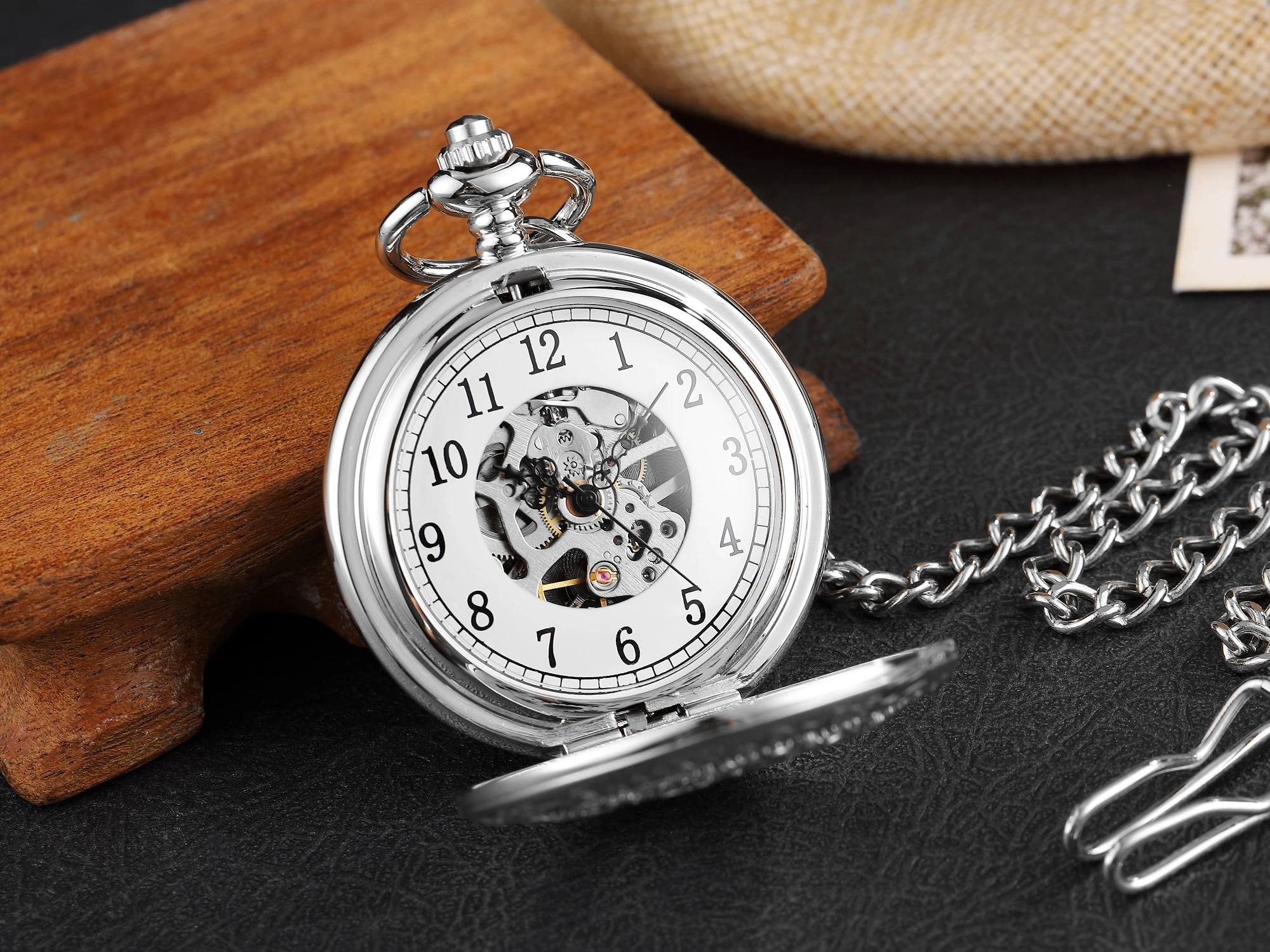 Antique Hollow Gears Silver Mechanical Pocket Watches Men Vintage Steampunk Fob Clock Male Necklace With Chain 2023
