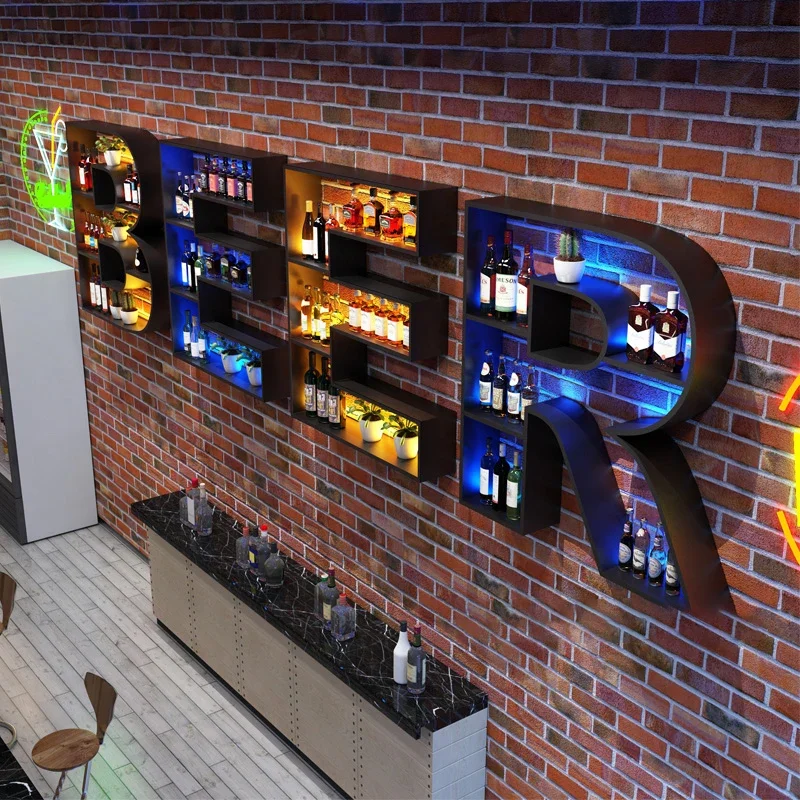 Restaurant Club Bar Cabinet Shelf Hanging Cabinets Modern Industry Wine Commercial Unique Cremalheira De Vinho Kitchen Furniture