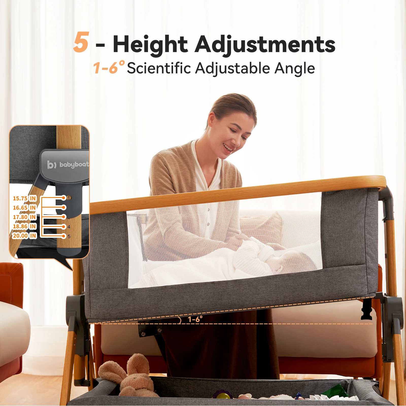 Cozy2 Baby Bedside Bassinet Sleeper Portable Travel Bassinet with Bigger Wheels 3 in 1 Crib with Mattress, Storage Bask