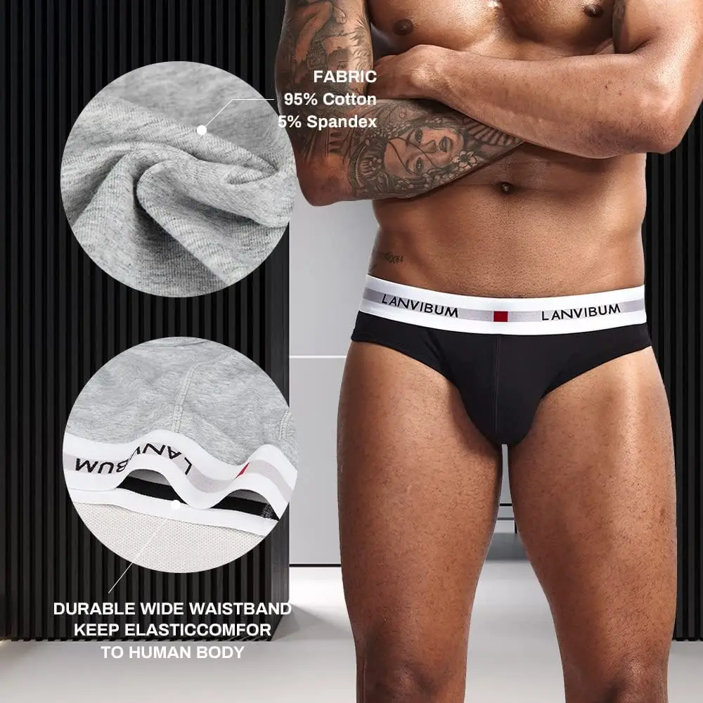 Yiailing Mens Underwear Briefs Pack Cotton Wide Waistband Summer Breathable Underpant Multipack