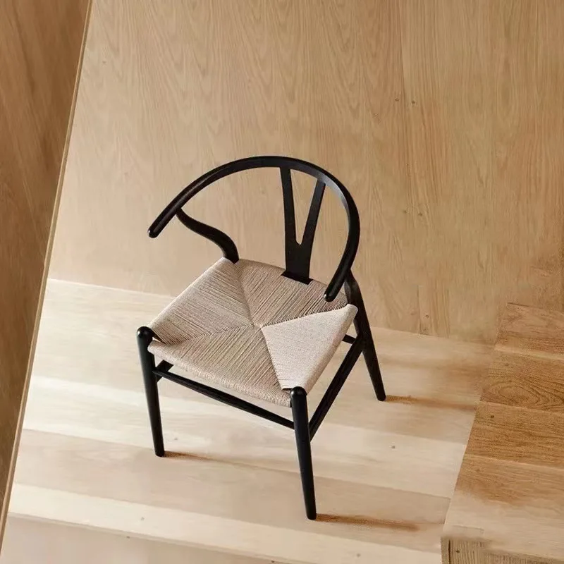 Nordic Solid Wood Rattan Woven Dining Chair for Home Homestay Tea Room
