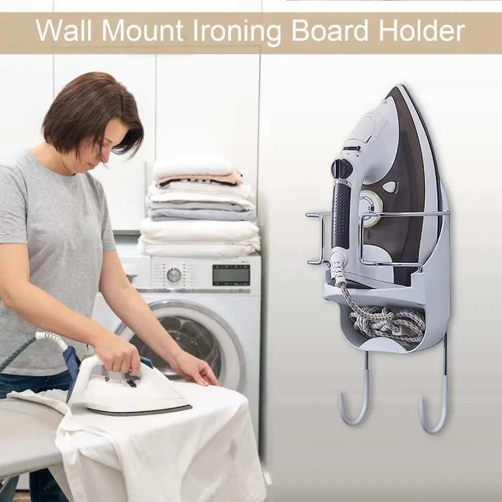 Universal Ironing Board Holder Heavy Duty Wall Mount Ironing Board Hanger with Dual Hooks for Laundry Room Organization Storage ironing board accessories