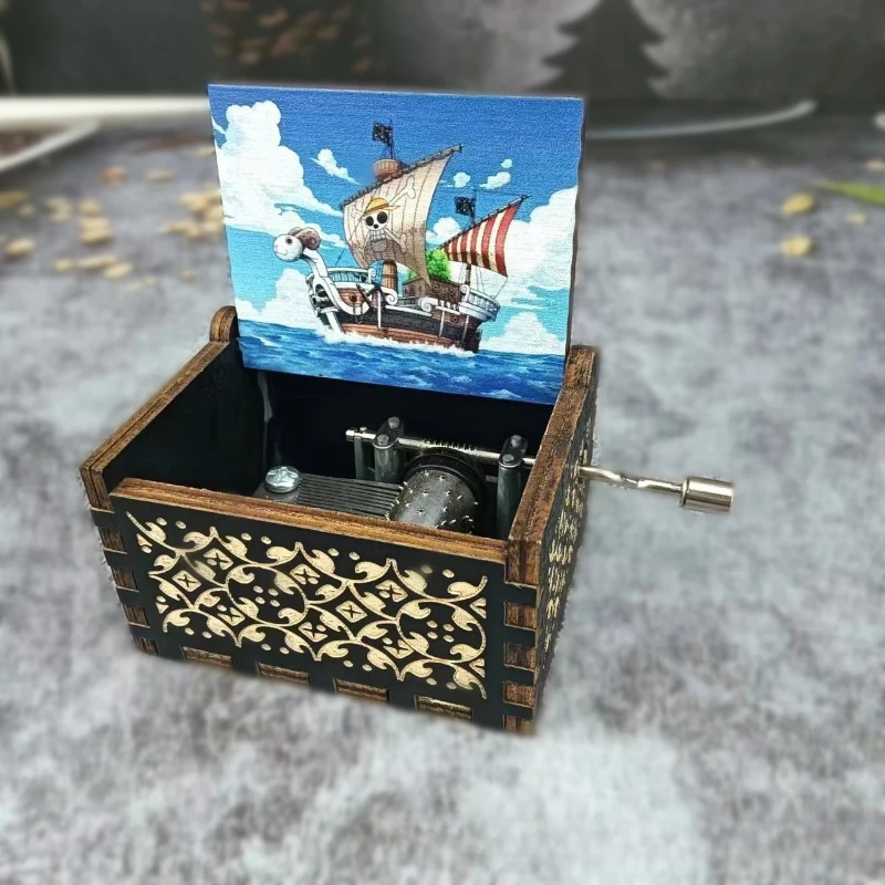 Wooden ONE PIECE cartoon hand cranked music box classical engraving music box wooden handicraft sailor moon 3