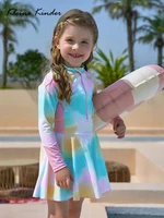 Swimwear for Girls One Piece UPF50 UV Protect Bathing Suit Kids Long Sleeve Skirted Beach Dresses Children Surfing Swimming Suit