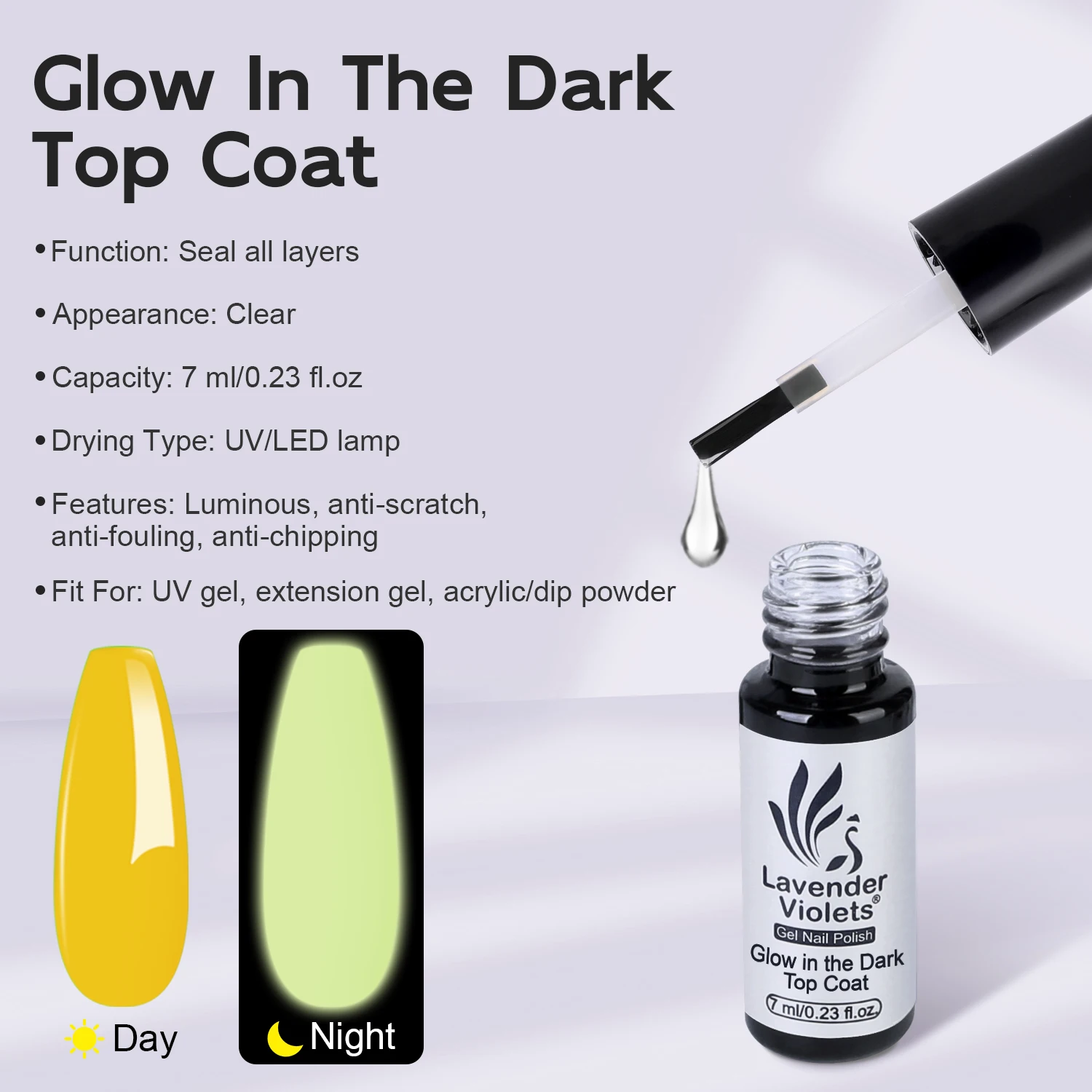 2pcs 7ml Builder Base Gel & Glow in the Dark Top Coat, Luminous Effect Soak Off Gel Nail Polish for Nail Art Design