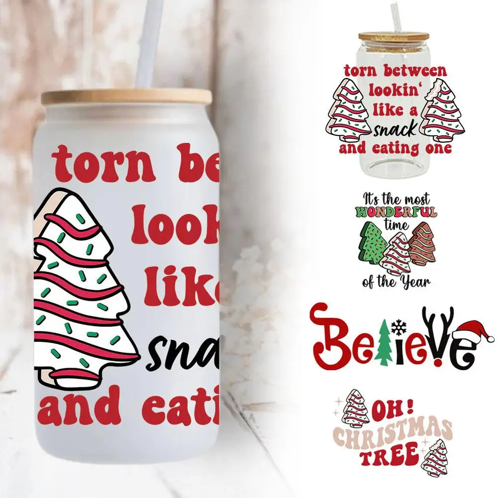 Christmas Transfer Stickers Waterproof UV DTF Cup Mug Sticker DIY 3D Christmas Tree Decal For 16oz Cup Decoration Q9J7