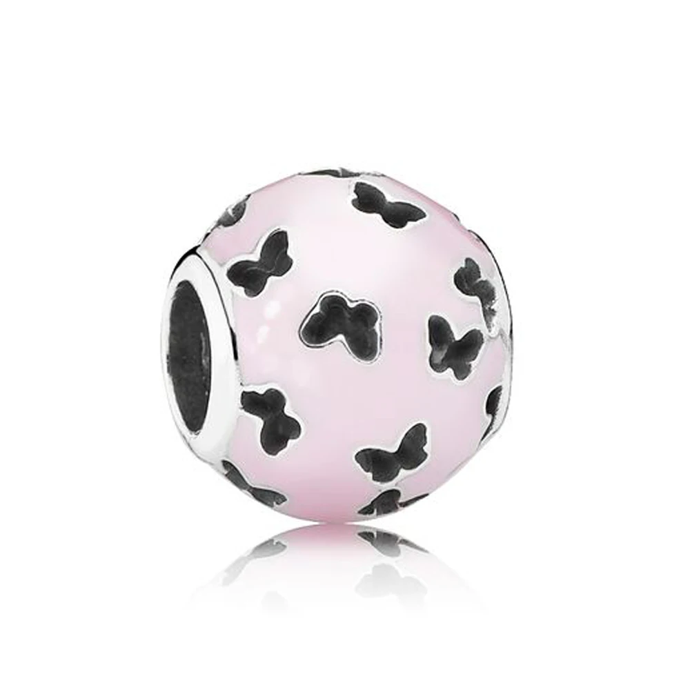 

Аутентичные блестящие розовые бабочки, Очаровательные Подвески, подходит для женского браслета Pandora, подарочные украшения «сделай сам»