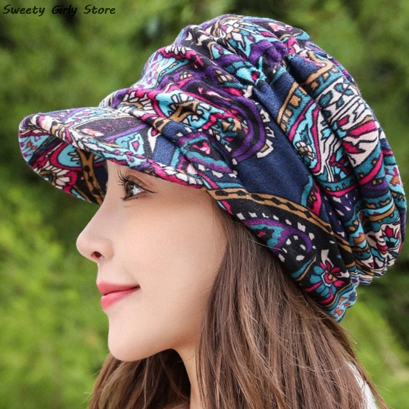 Women Slouchy Skullies Caps Ethnic Style Berets Hat Comfortable Spring Bonnet Cap New Warm Turban Short Brim Beanies Hats 2025 4