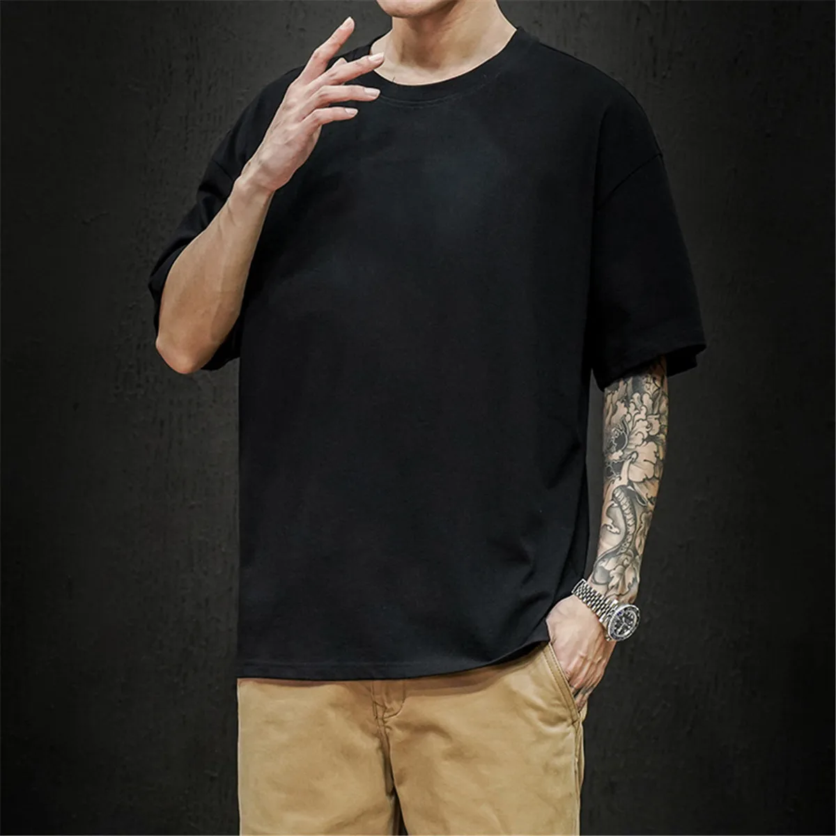 Cotton Summer Fashion Men's T Shirt Casual Solid Short Sleeve Classical Tee Mens 100% Cotton Korean Hip-Hop Top Tees Black White