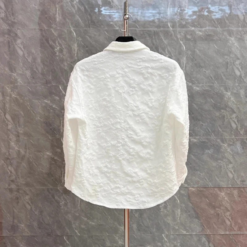 Camicie jacquard galleggianti da uomo vintage frac a maniche lunghe con risvolto versatile top camicia streetwear moda primavera autunno 2