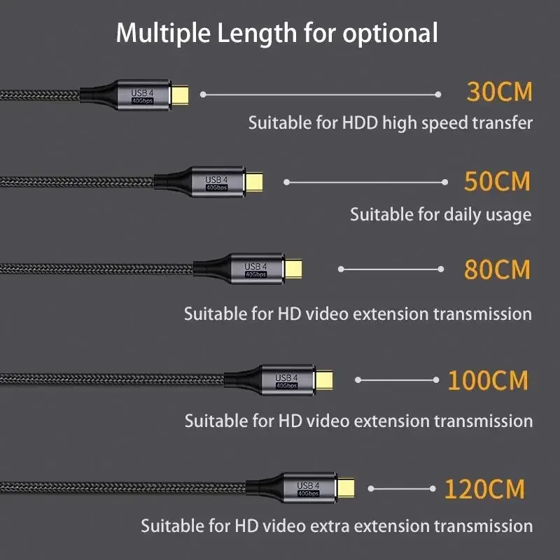 USB4.0 40Gbps 데이터 케이블 5A PD 100W 고속 충전 USB C-유형 C 케이블 지원 Thunderbolt Macbook Pro 케이블용 8K@60Hz