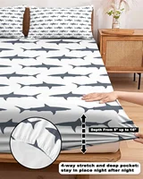 Ocean Cartoon Grey Shark Queen Size Bed Mattress Fitted sheet Elastic Rubber Band Non-slip Bed Sheet Pillowcase Set 5