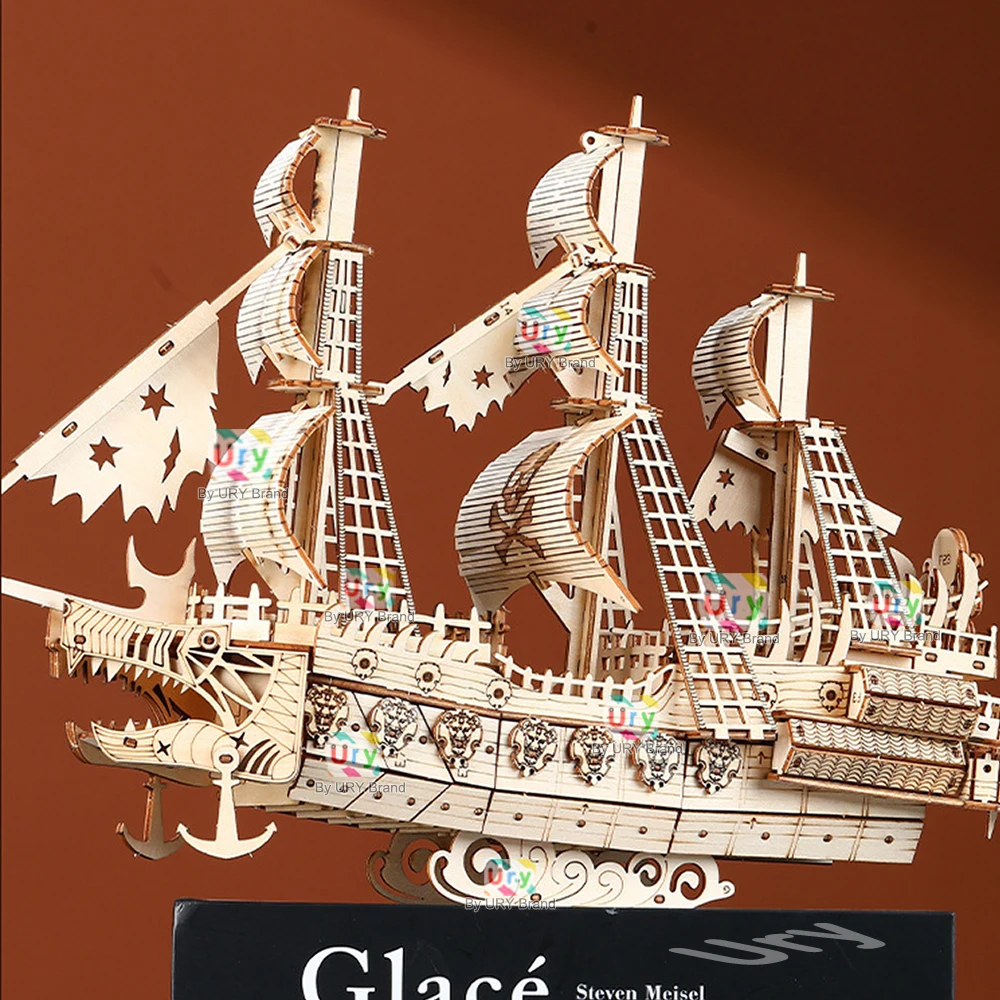 3D Wooden Ghost Pirate Ship Puzzle – DIY Retro Model 3