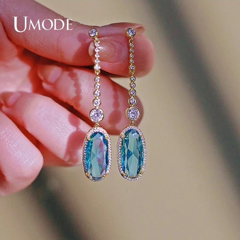 UMODE New Fashion Ellipse Blue AAA+ Cubic Zirconia Earring for Women Jewelry Blossom Boucle D'oreille Femme Gifts Wholesa UE0921