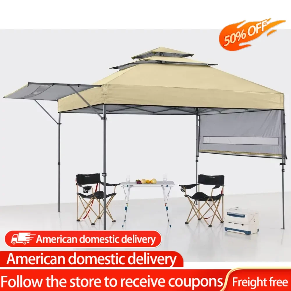 

Pop Up Gazebo Canopy 3-Tier Instant Canopy With Adjustable Dual Half Awnings Garden Beige Freight Free Camping Supplies Tents
