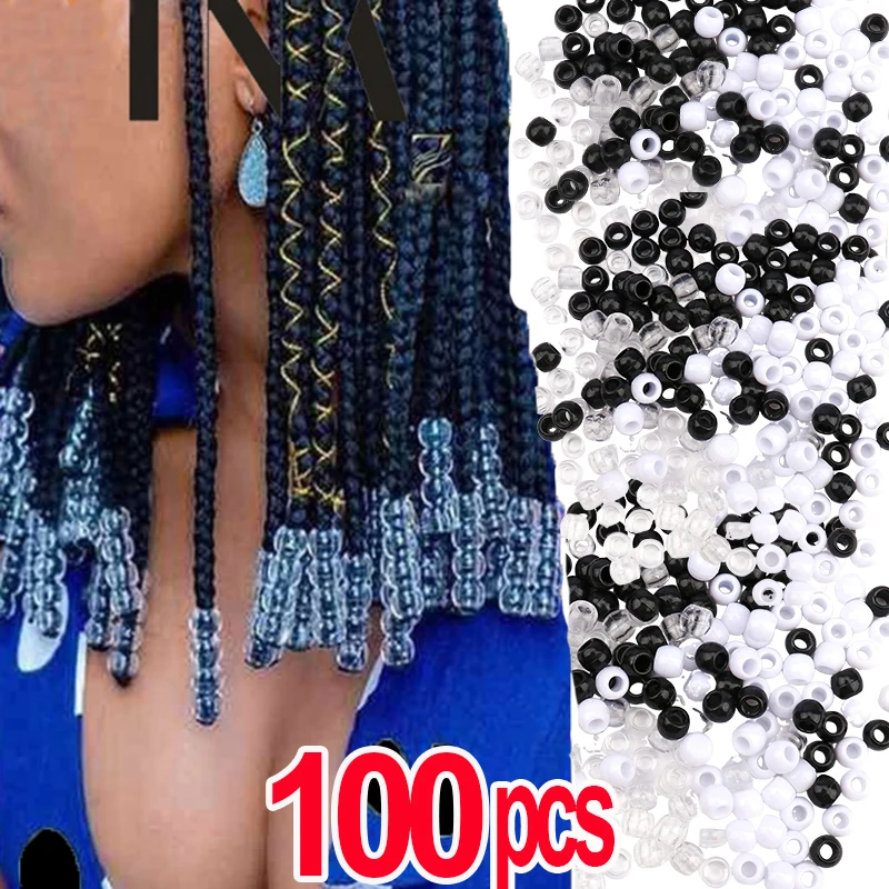 

100Pcs Transparent 5mm Big Hole Dreadlock Hair Beads for Jumbo Braids Dreadlock Resin Clear for Hair Accessories Styling Tools