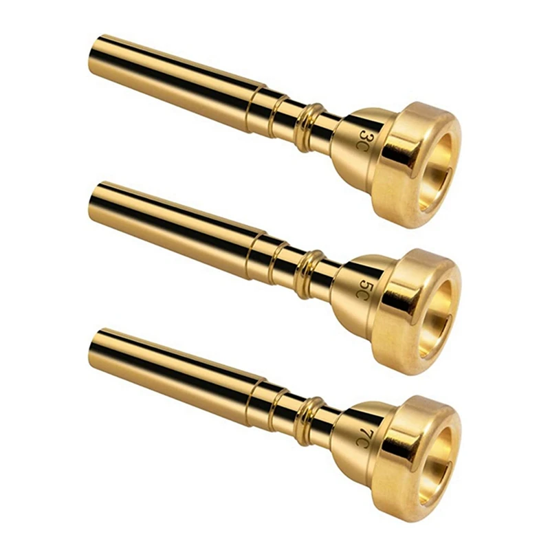 3 Pack Trumpet Mouthpiece Accessories Brass Trumpet Mouthpiece Set 3C 5C 7C For Beginners (Gold)
