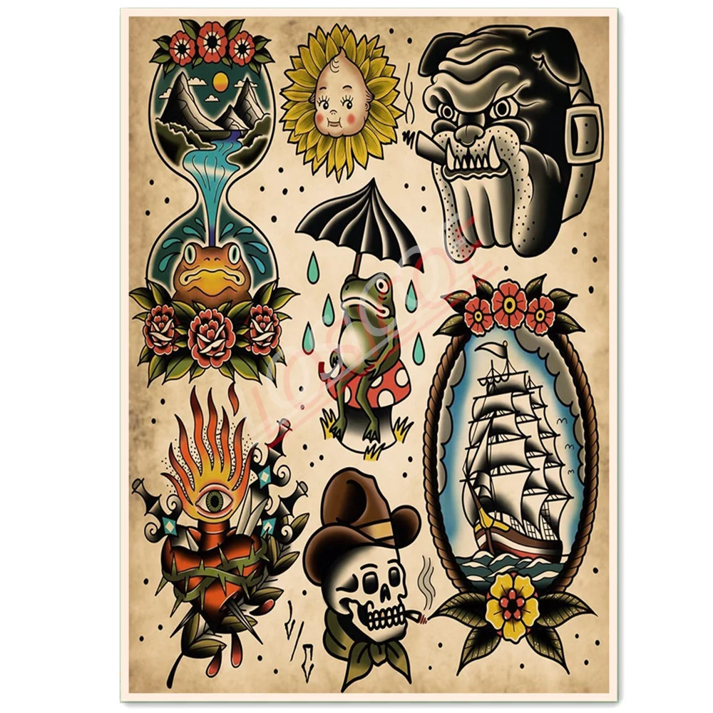 

Креативная татуировка, искусство стен, Настенная роспись, винтажная крафт-бумага, живопись, настенные наклейки, украшение для бара, кафе, дома