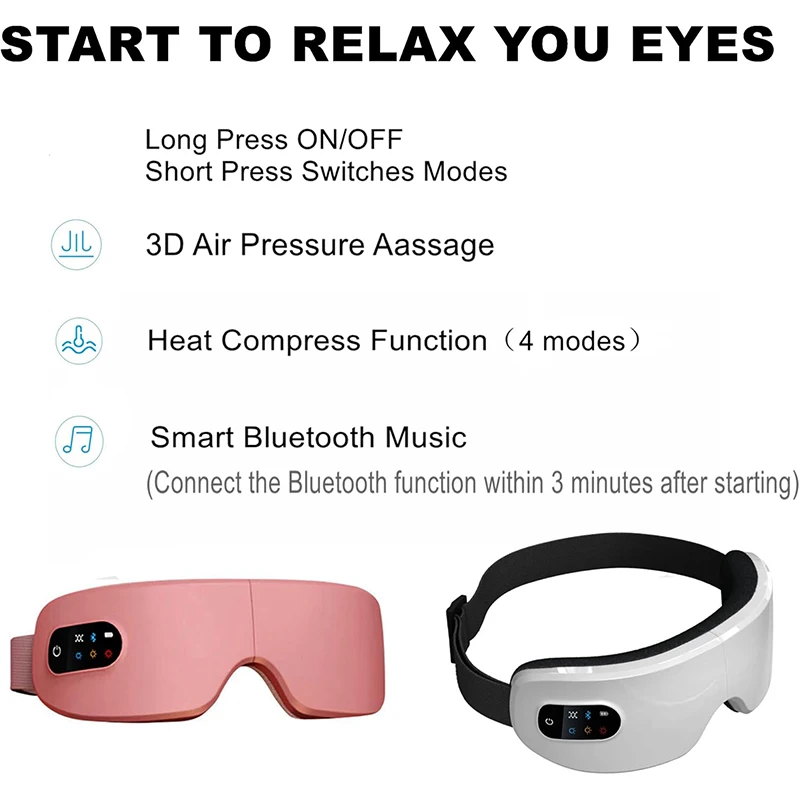 Electric Heated Eye Massager Smart Airbag Vibration Eye Care Instrument With Bluetooth Strain Migraines Relief Improve Sleep eye massager