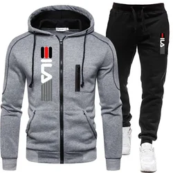 Men's zip-up jacket and hooded pants, sports jogging, outdoor fitness, spring and winter fashion, two-piece set