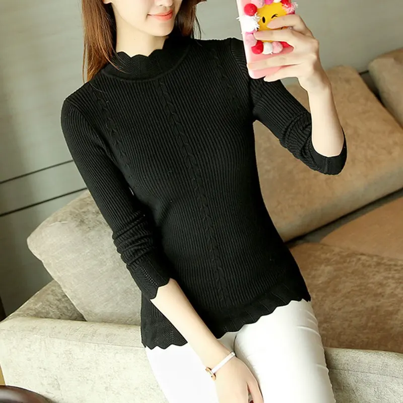 Autumn and Winter Korean New Women's Long-sleeved Slim-fit Sweater Elegant and Fashionable Basic Pullover Bottoming Shirt 7570