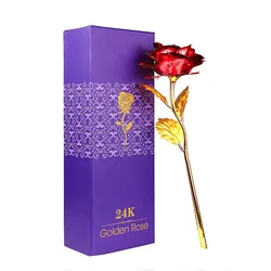 Luxurious 24K Gold Dipped Red Rose with Gift Box (Red)