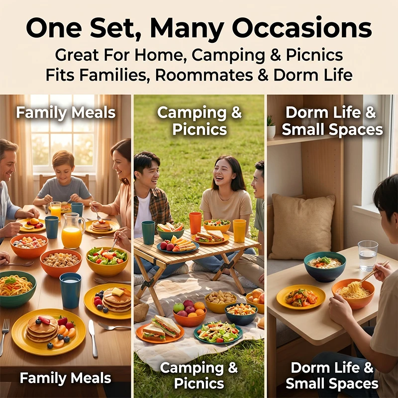 32/16pcs Wheat Straw Large Size Dinnerware Set, Service For 8/4, Kitchen Accessories, Unbreakable Modern Dish Set-Plate/Dessert Plate/Bowl/Cup, Dishwasher And Microwave Safe, Lightweight Tableware, Perfect Camping And Everyday Use, Gifts For Men 2