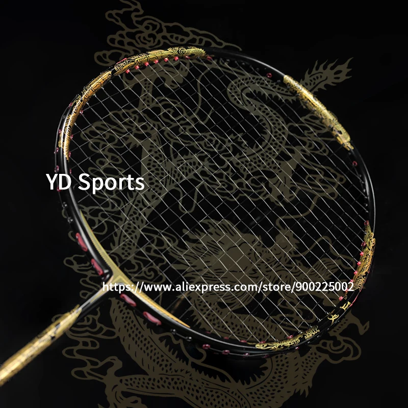 1PCS Dragon Print Full Carbon Fiber 10U G4 Badminton Rackets Strung Anti Shocking Profesionnal Training Racquet 30LBS Bags