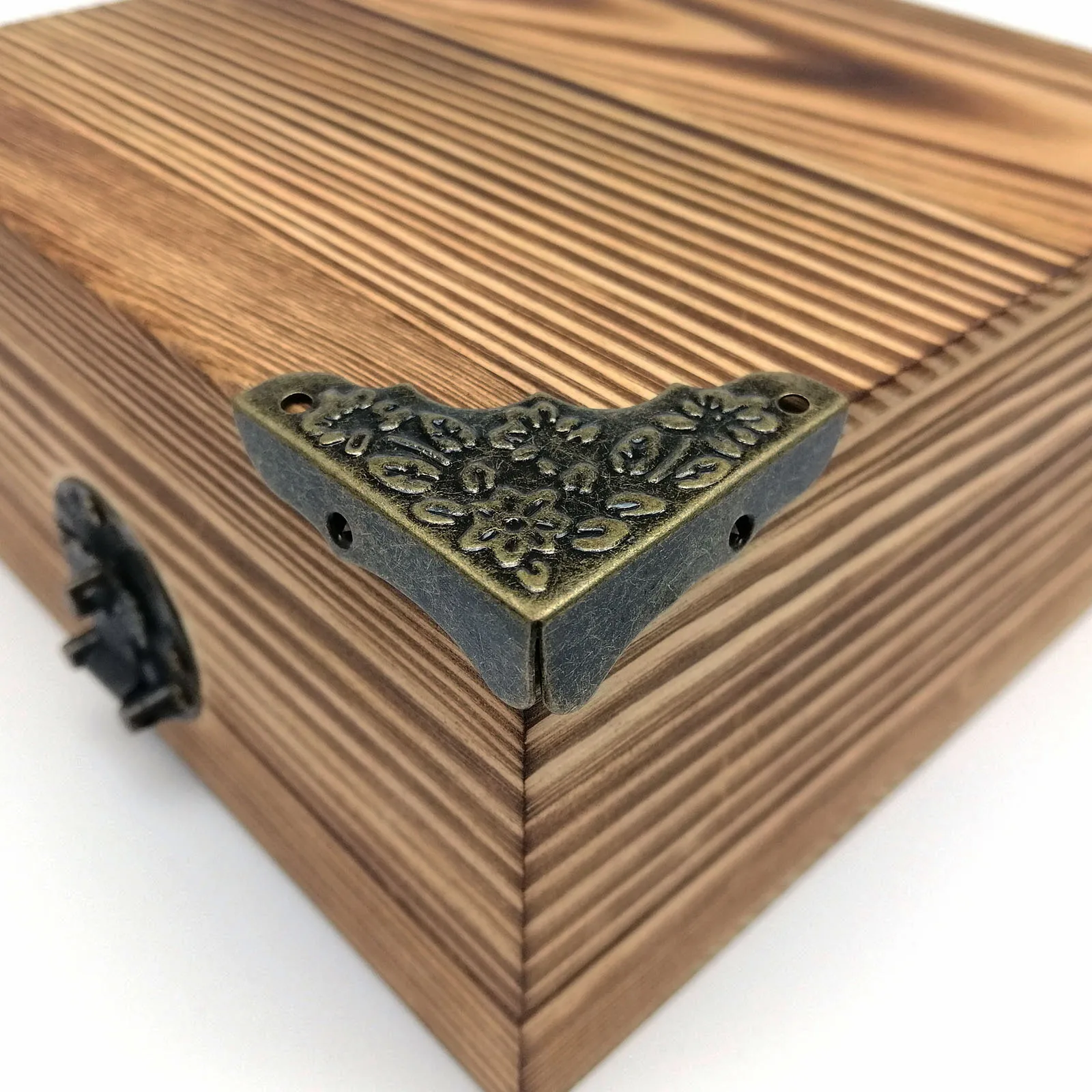 Furniture Corner Protector Cover 12pcs Decorative Jewelry Chest Wine Gift Box Wooden Case Antique Brass Golden with Screws Nails