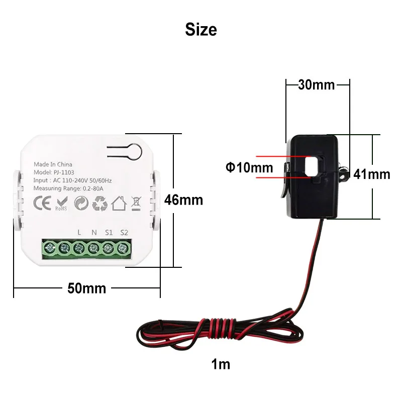 Tuya Smart Life WiFi Energy Meter 80A with Clamp CT App KWh Power Consumption Mo