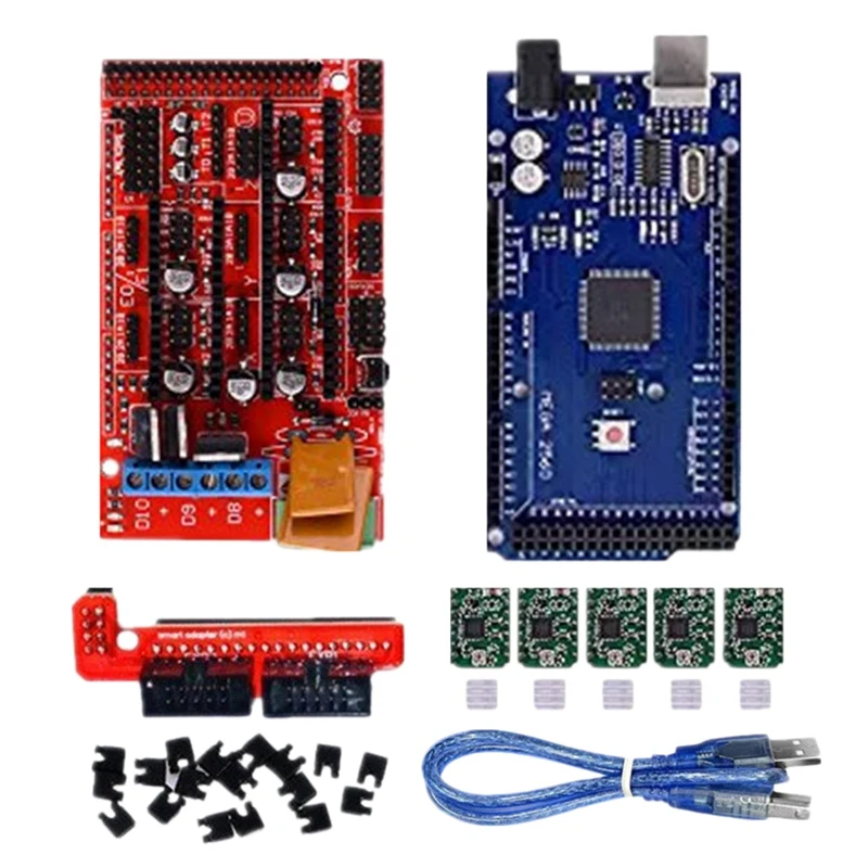 

Комплект платы управления для 3D-принтера 2560 R3, улучшенная плата + Ramps 1,4 + Драйвер 4988 (зеленый) с радиатором