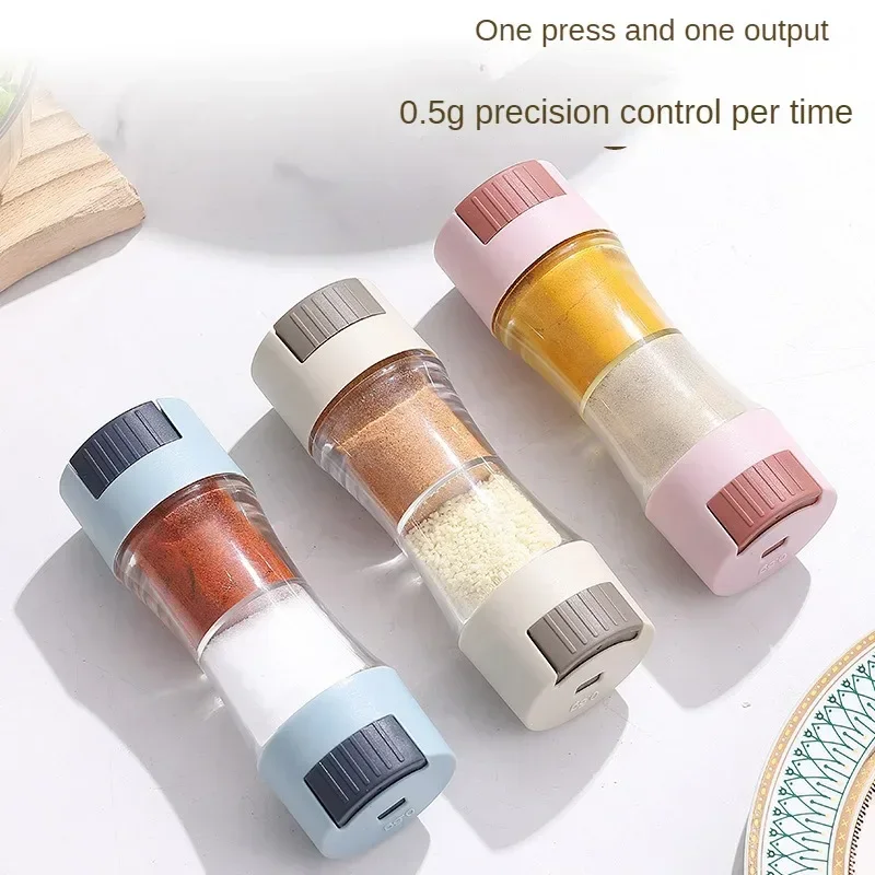 Seasoning Jar Salt Shaker Spices Bottle Salt Pepper Shakers 0.5g Metering Salt Shaker Press Type Dispenser Double-headed Sugar Spice Pepper Seasoning Bottle Quantitative Sprinkle Salt Tool