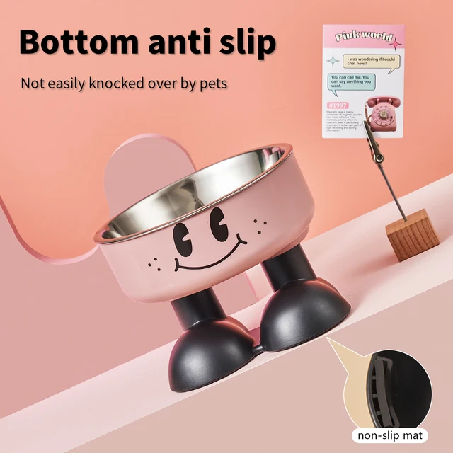A smiling face high-legged pet bowl, fashionable stainless steel large-capacity dog ​​bowl for feeding and water, neck-protectin 5