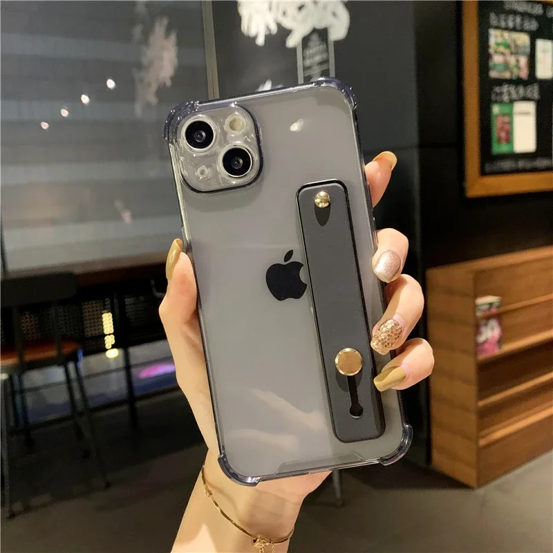 Clear Shockproof Wrist Strap Holder Phone Case with Soft Cover