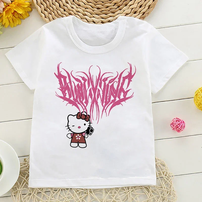 thumbnail image 1 of Camiseta de verano de los años 2000 con Hello Kitty para niños, bonita camiseta de Sanrio para niños, ropa de manga corta, camiseta para niños y niñas, 1 of 5
