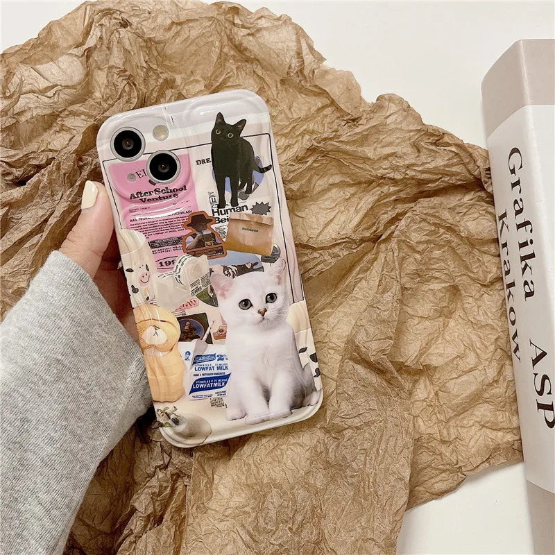 Per Iphone 14Promax 2023 New Ins Net Red Illustration Little Cat White Air Cushion Custodia Morbida Per Telefono 14Pro 13Promax 12 11 Xsmax Xr