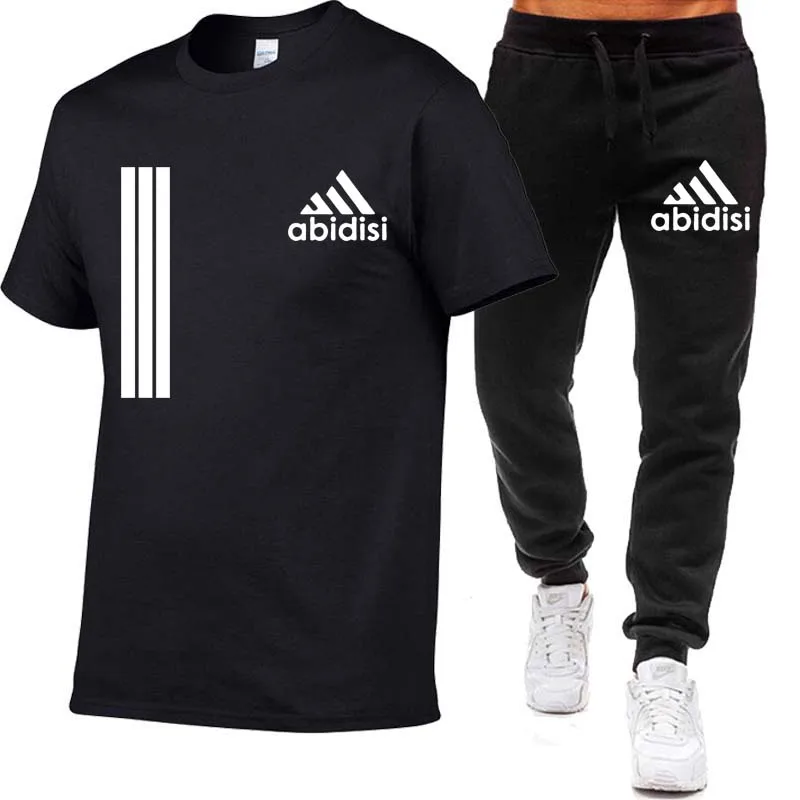 

Summer Cotton T-Shirt Pants Set For Man Hot Sell Casual Fitness Jogger 2 Piece Suits New Short Sleeved Men's Tracksuit