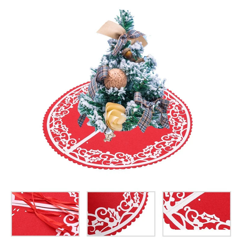2 Pcs Christmas Tree Skirt-12 Inches Mini Tree Skirt With Floral Border Pattern For New Year Party Xmas Decoration