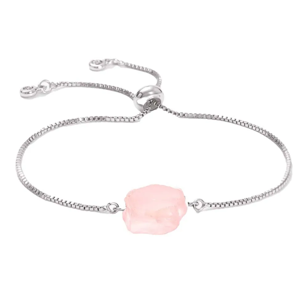 

Large particle size irregular Natural Mineral raw stone beads Push Pull Bracelet healing Reiki pink Crystal adjustable bangle