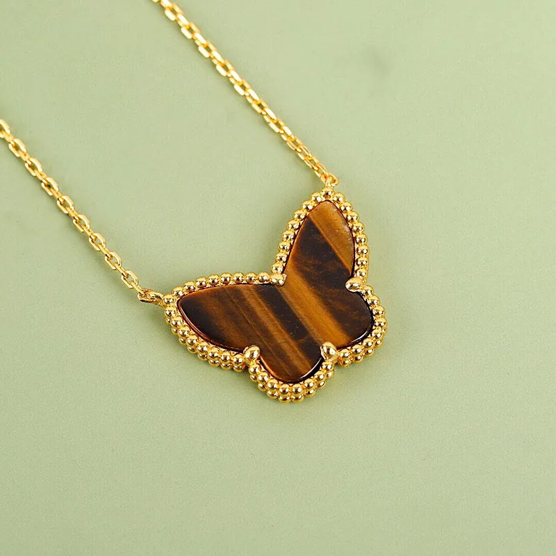 

High Quality Pure Sier Beimu Tiger Eye Stone Butterfly Pendant For Women's Necklace Versatile Fashion Brand Jewelry