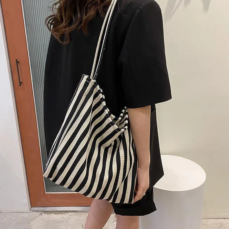 Striped Canvas Tote Bag