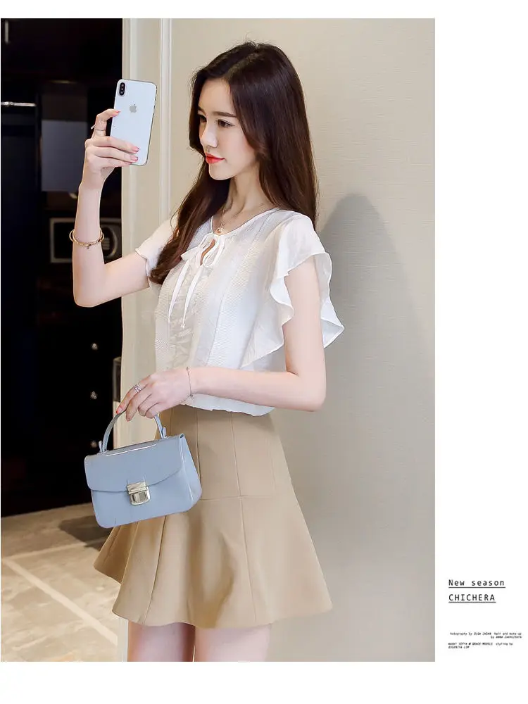 Female O-Neck Bow Lacing Hollow Out Solid Blouse Loose Oversize Flying Sleeve Patchwork Chiffon Shirt Women's Summer Clothing