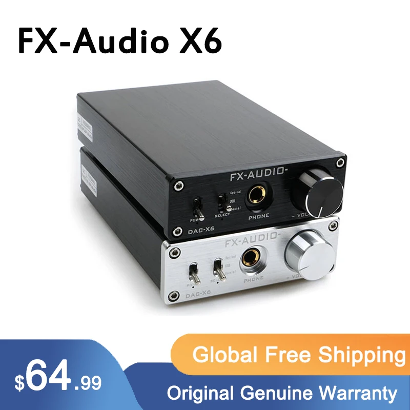 

NEW FX-AUDIO DAC-X6 HiFi 2.0 Digital Audio Decoder DAC Input USB/Coaxial/Optical Output RCA/ Amplifier 24Bit/96KHz DC12V